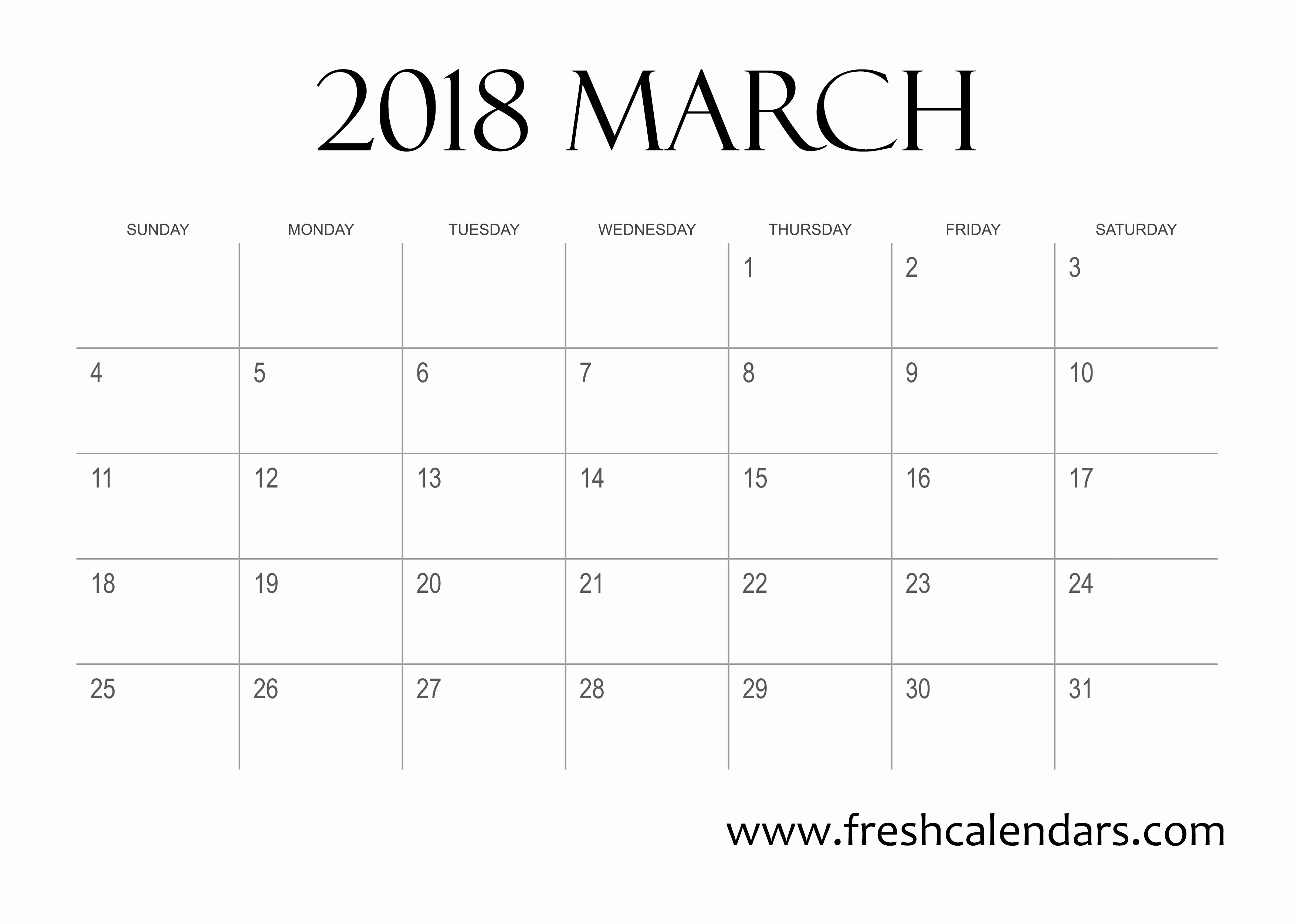 Free 2018 Monthly Calendar Template Awesome Blank March 2018 Calendar Printable Templates