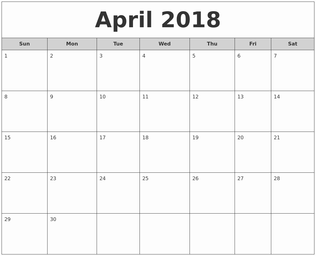 Free 2018 Monthly Calendar Template New April 2018 Free Monthly Calendar