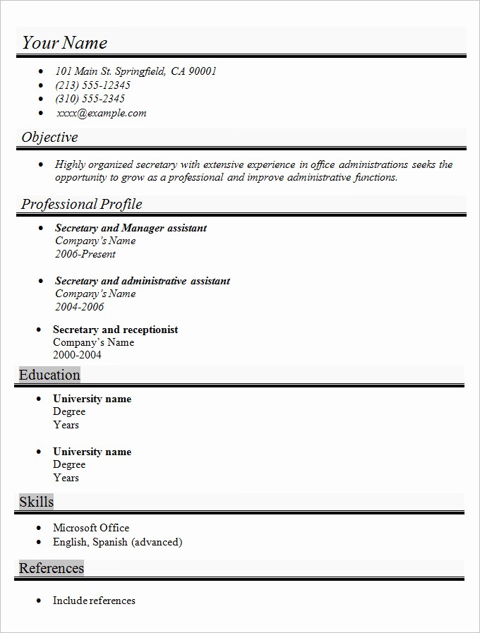 Free and Easy Resume Templates Awesome Simple Resume Template 46 Free Samples Examples