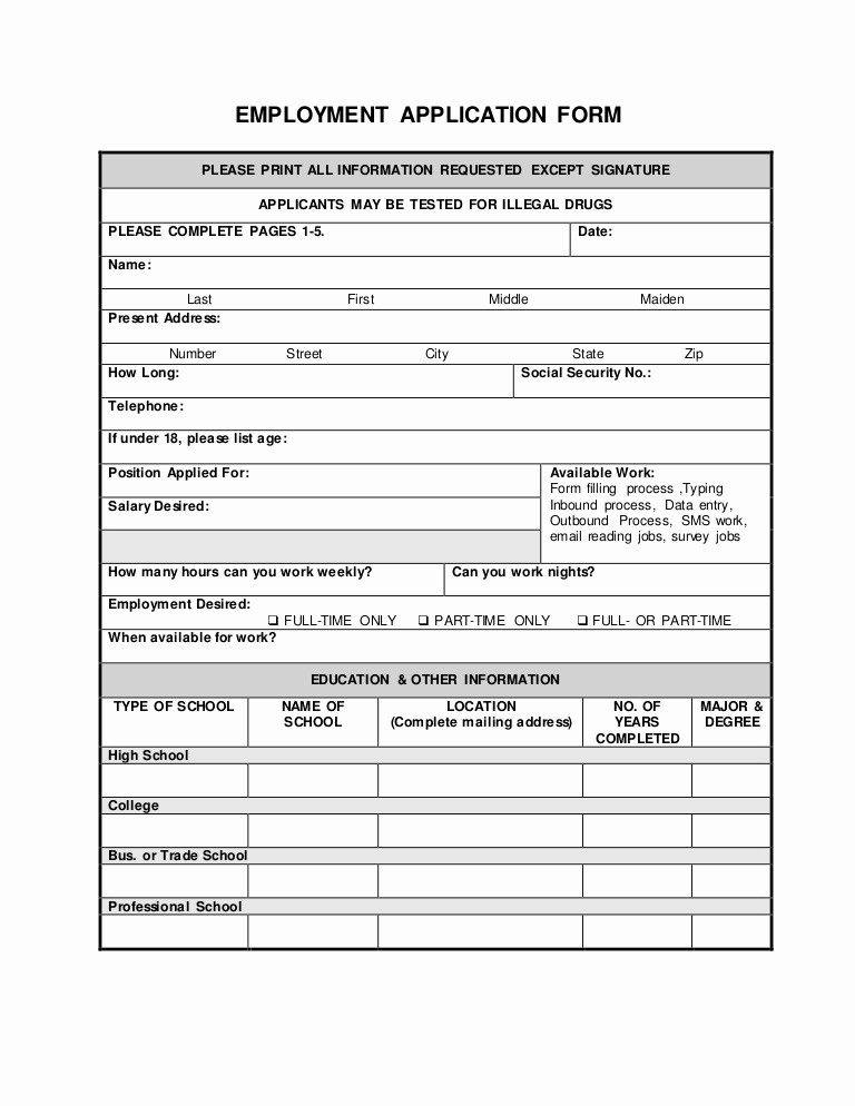 50 Free Bilingual Employment Application Form