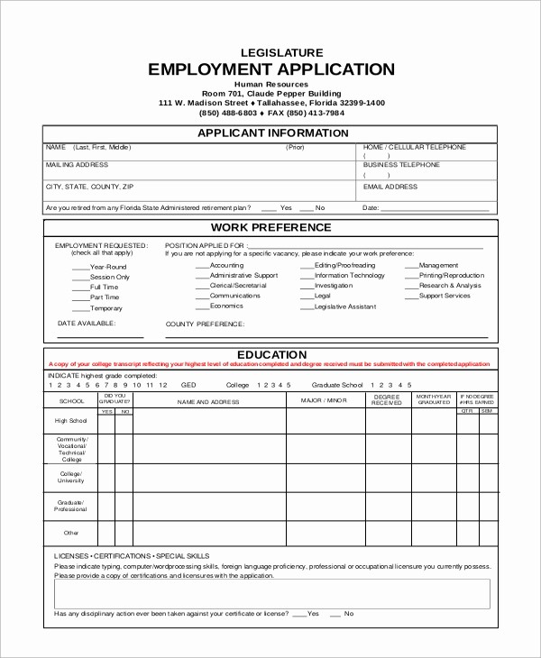 Free Bilingual Employment Application form Fresh Employment Application Free Printable Basic Employment