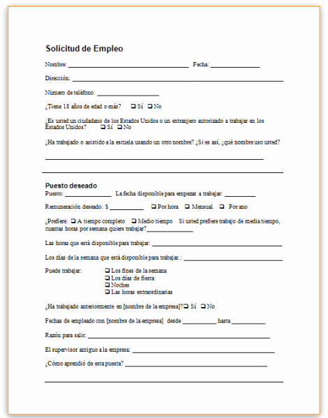 Free Bilingual Employment Application form Inspirational Job Application form In Spanish Parlo Buenacocina