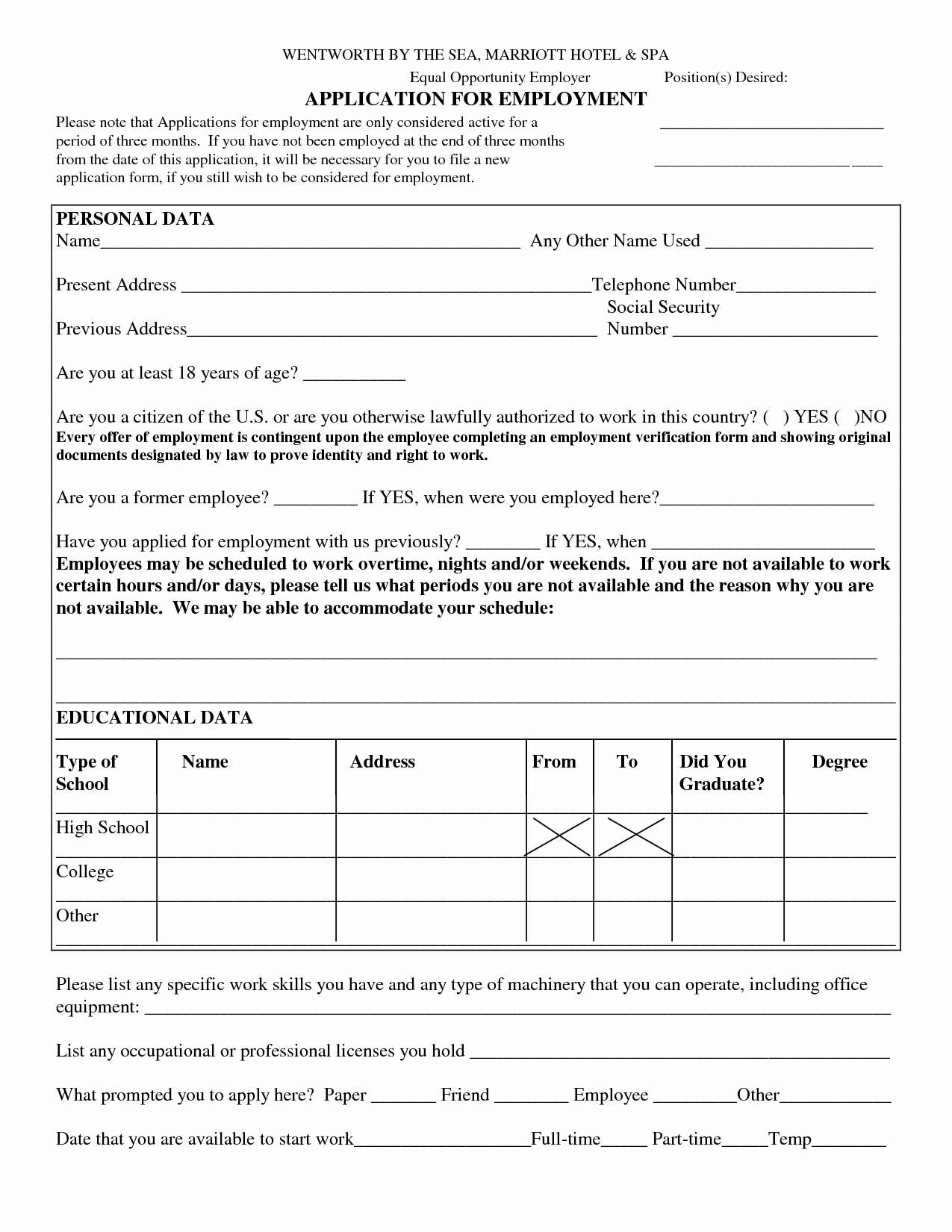 Free Blank Employment Application form Awesome 8 Best Of Free Printable Blank Application Blank