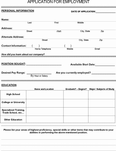 Free Blank Employment Application form Beautiful Job Application form Pdf Download for Employers