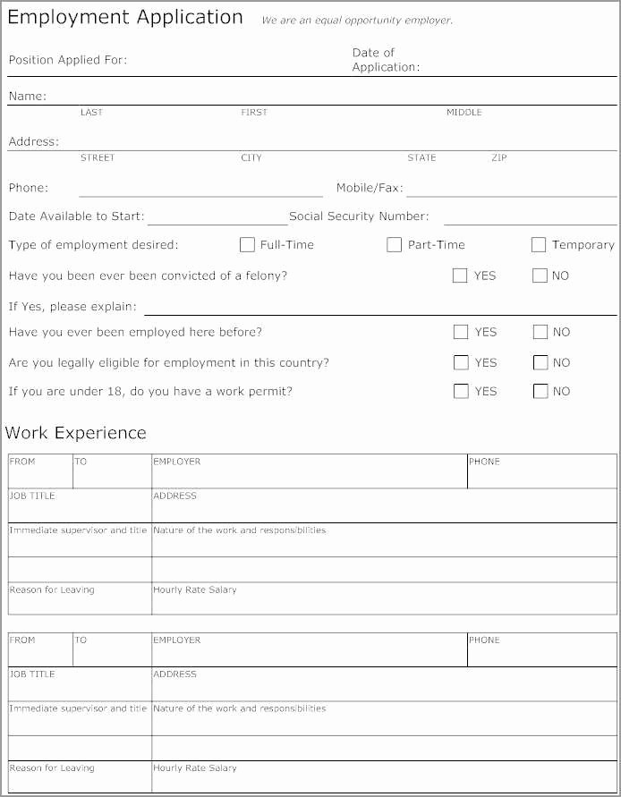 Free Blank Employment Application form Elegant Free Printable Application for Employment Template