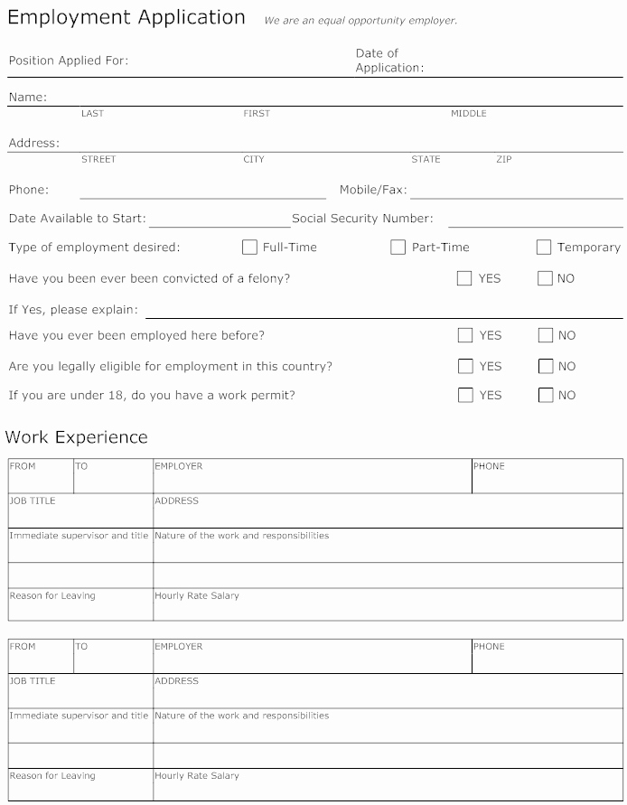 Free Blank Employment Application form Fresh 8 Best Of Printable Blank Application for