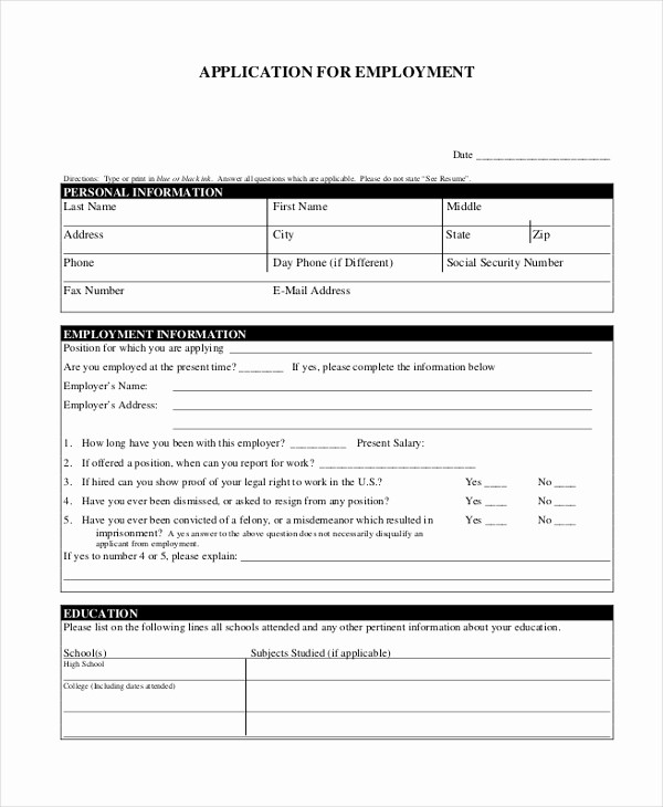 Free Blank Employment Application form New Sample Printable Job Application form 8 Free Documents