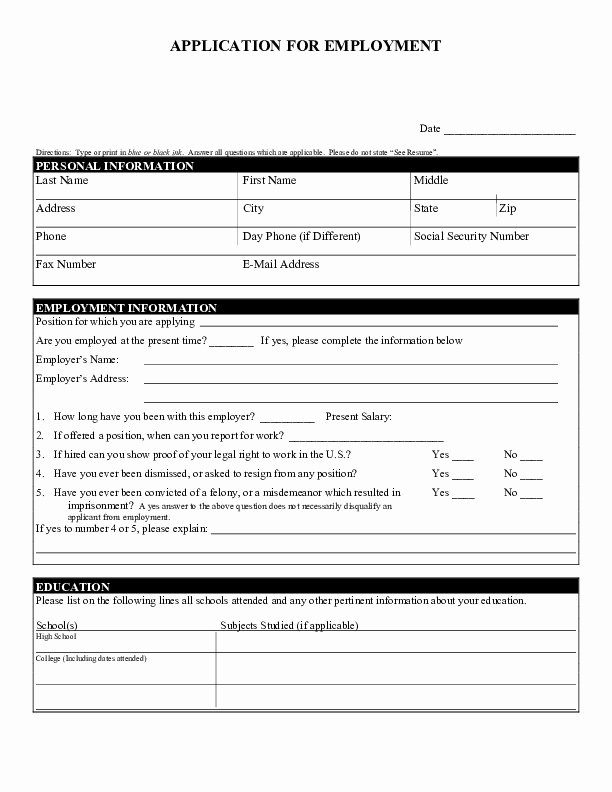 Free Blank Employment Application form Unique Blank Job Application form Samples Download Free forms