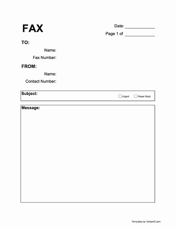 Free Blank Fax Cover Sheet New Free Printable Fax Cover Sheet Pdf From Vertex42
