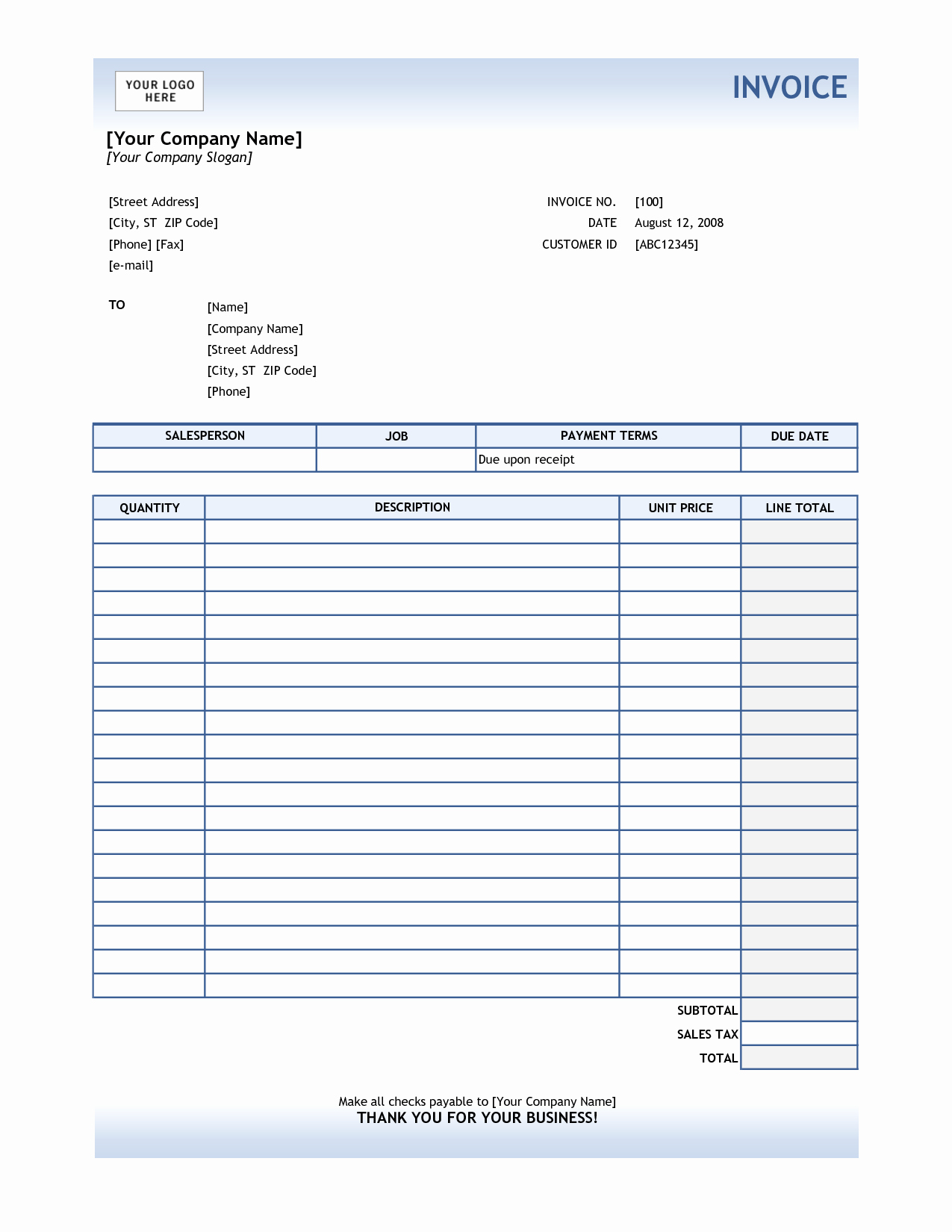 Free Blank Invoice Template Word Lovely Service Invoice Template Excel