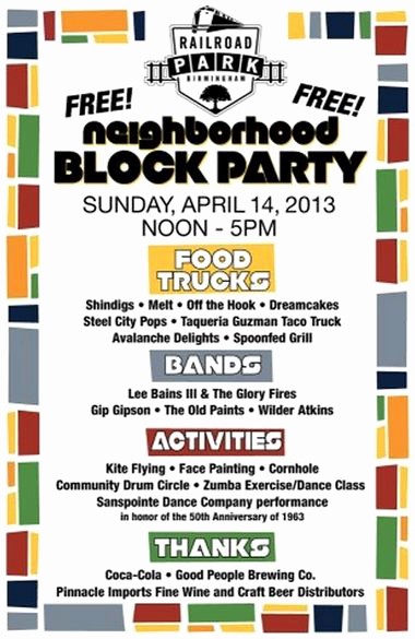 Free Block Party Flyer Template Inspirational Railroad Park Planning Neighborhood Block Party for April