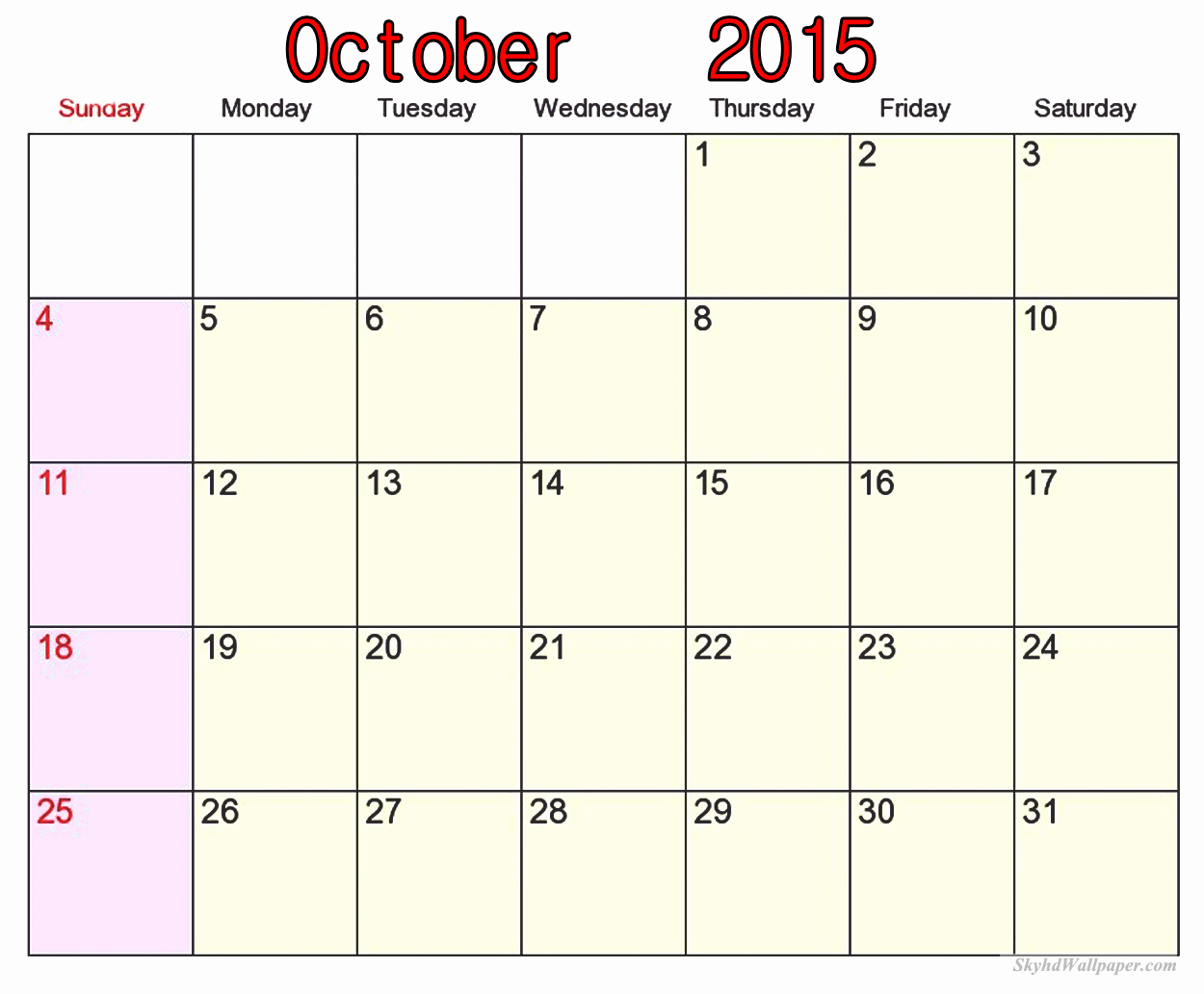 october 2015 calendar template