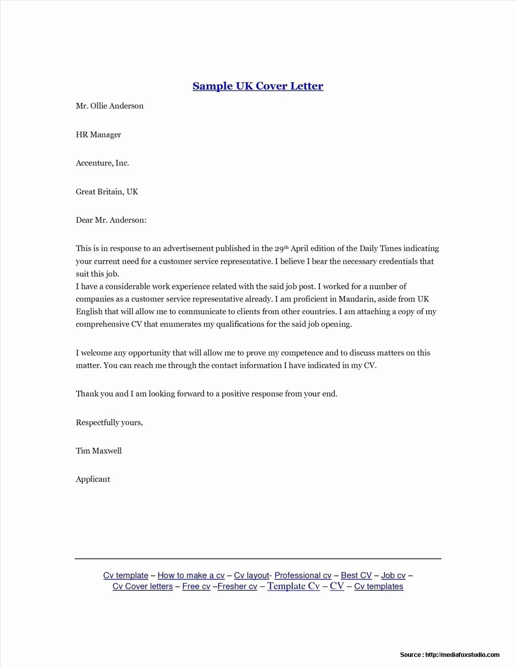 cover letter templates free uk