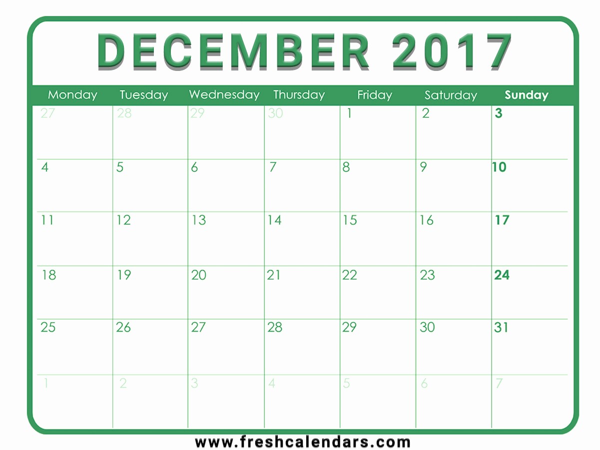 december 2017 calendar