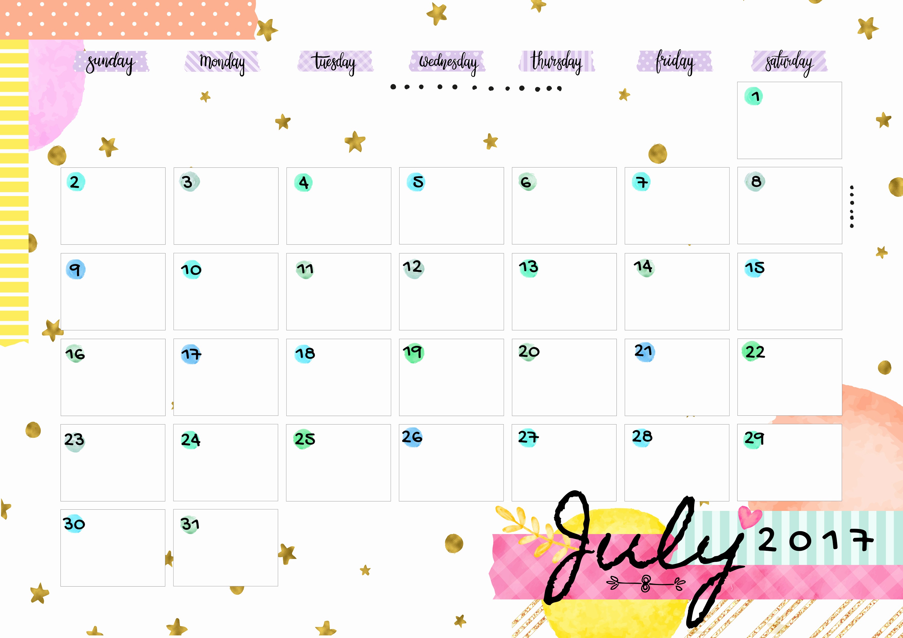 Free Download Of 2017 Calendar Fresh July 2017 Printable Colorful Calendar – Free Download