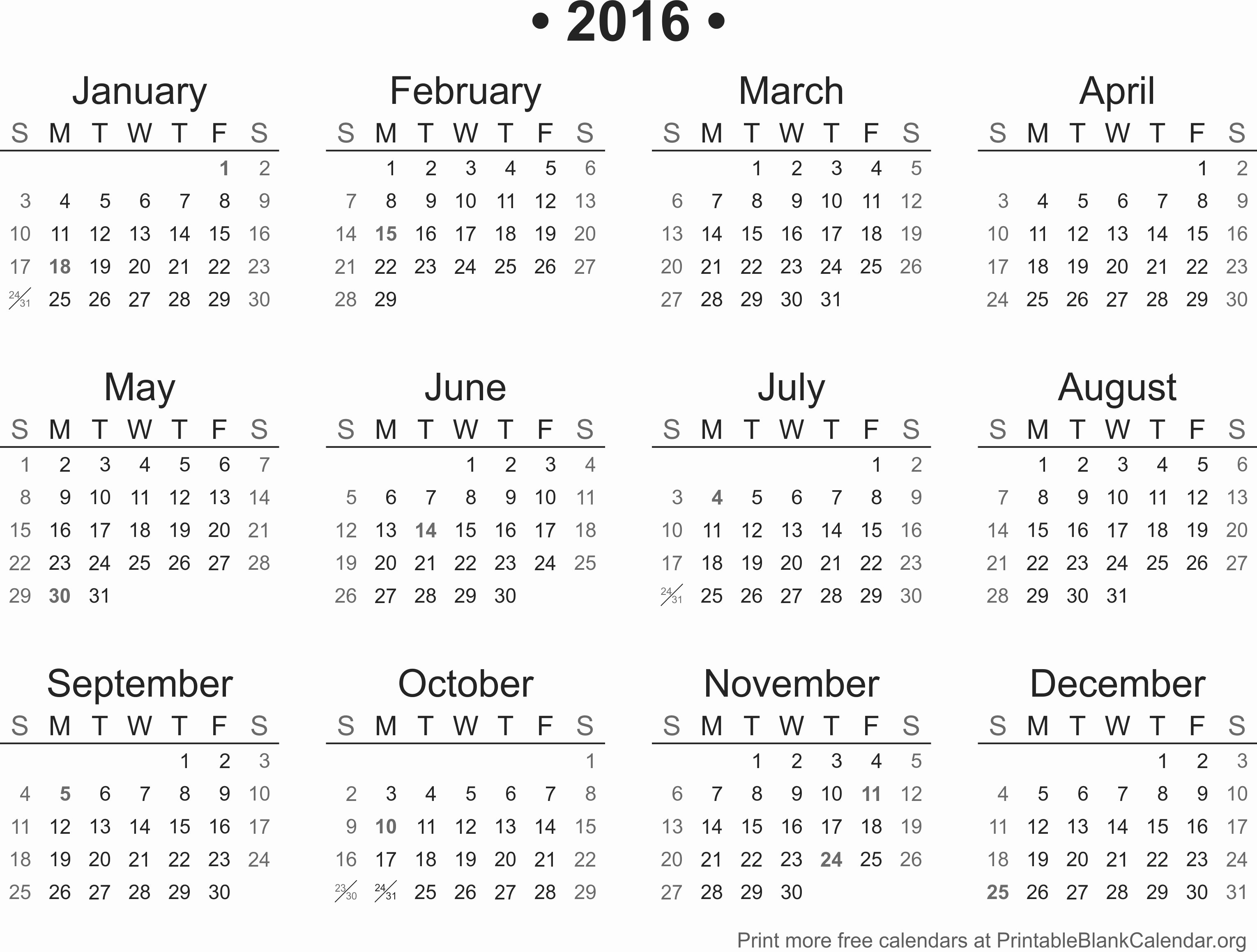 Free Downloadable 2016 Calendar Template Inspirational 2016 Printable Calendar Printable Blank Calendar