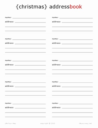 Free Downloadable Address Book Template Unique Christmas Address Book