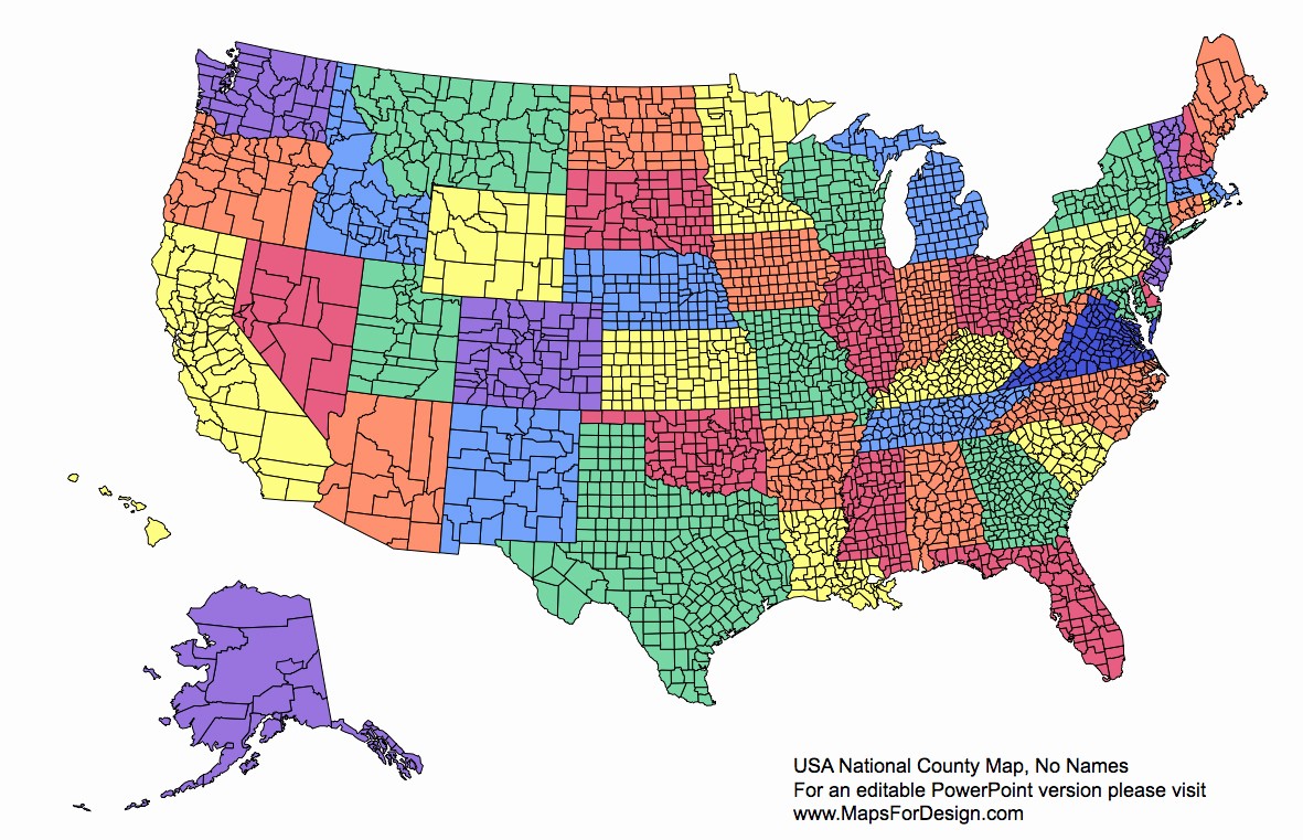 Free Editable Map Of Us Inspirational Us National County Editable County Powerpoint Map for