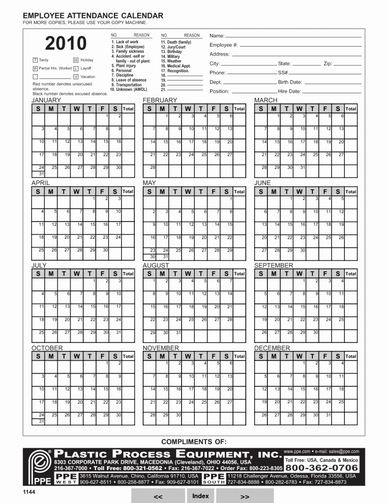 Free Employee attendance Calendar 2016 Fresh 2016 Employee attendance Calendar Ppe