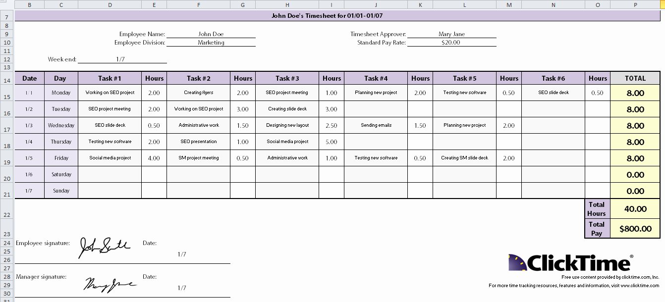 50 Free Employee Time Tracking Spreadsheet