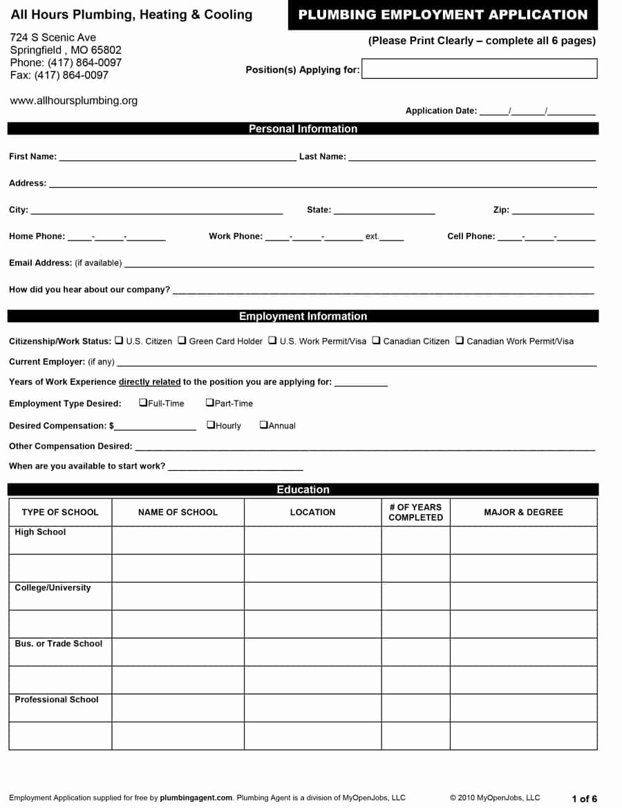 Free Employment Application form Download Beautiful 50 Free Employment Job Application form Templates