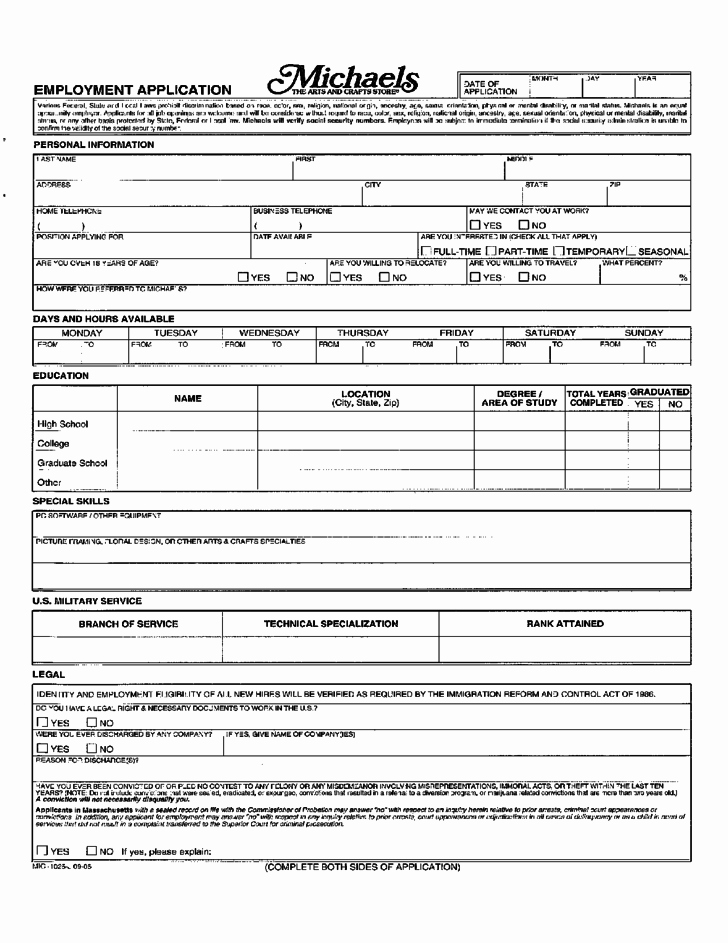 Free Employment Application form Download Fresh Michael S Employment Application form Free Download – Ezzy