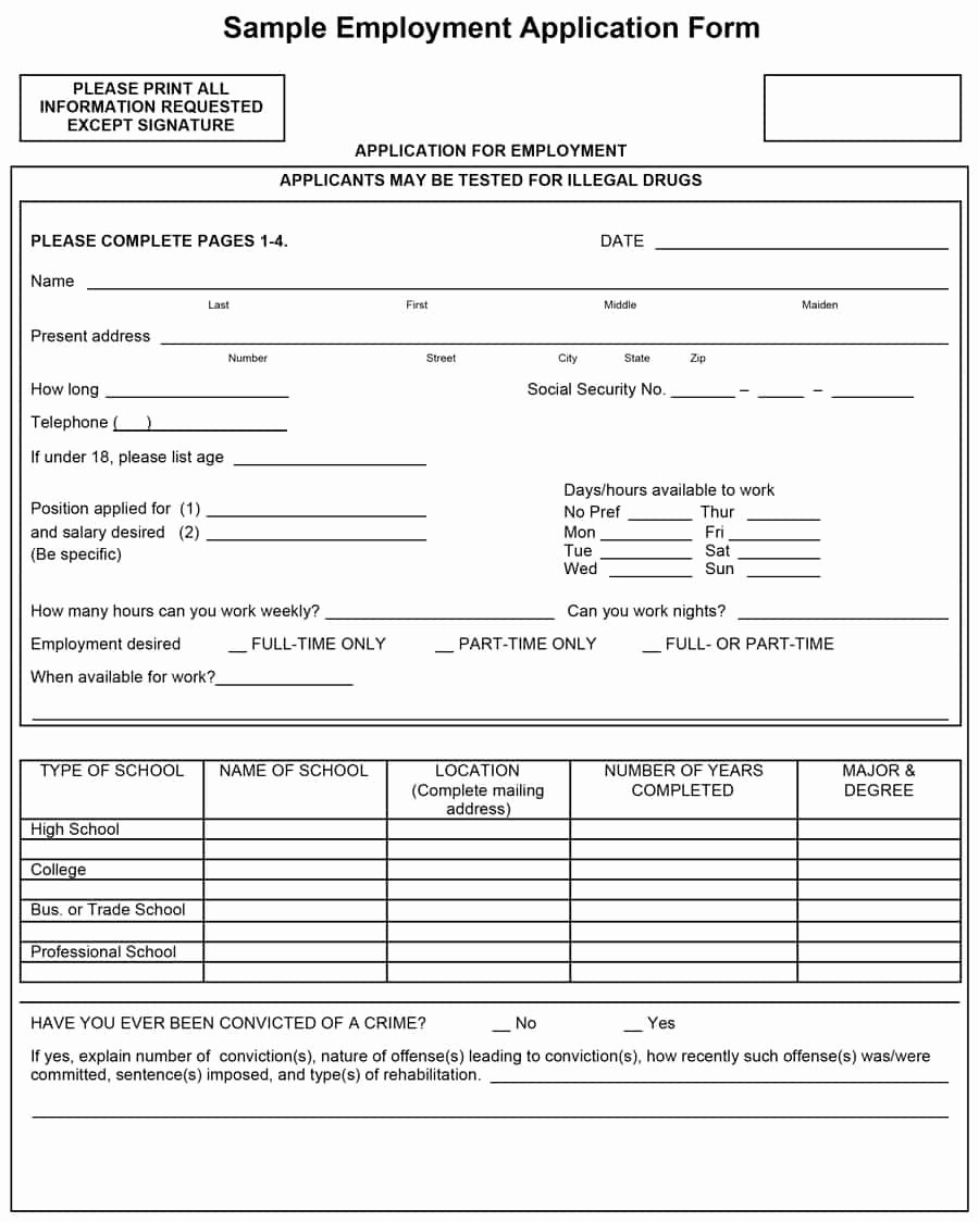 Free Employment Application form Download Lovely 50 Free Employment Job Application form Templates