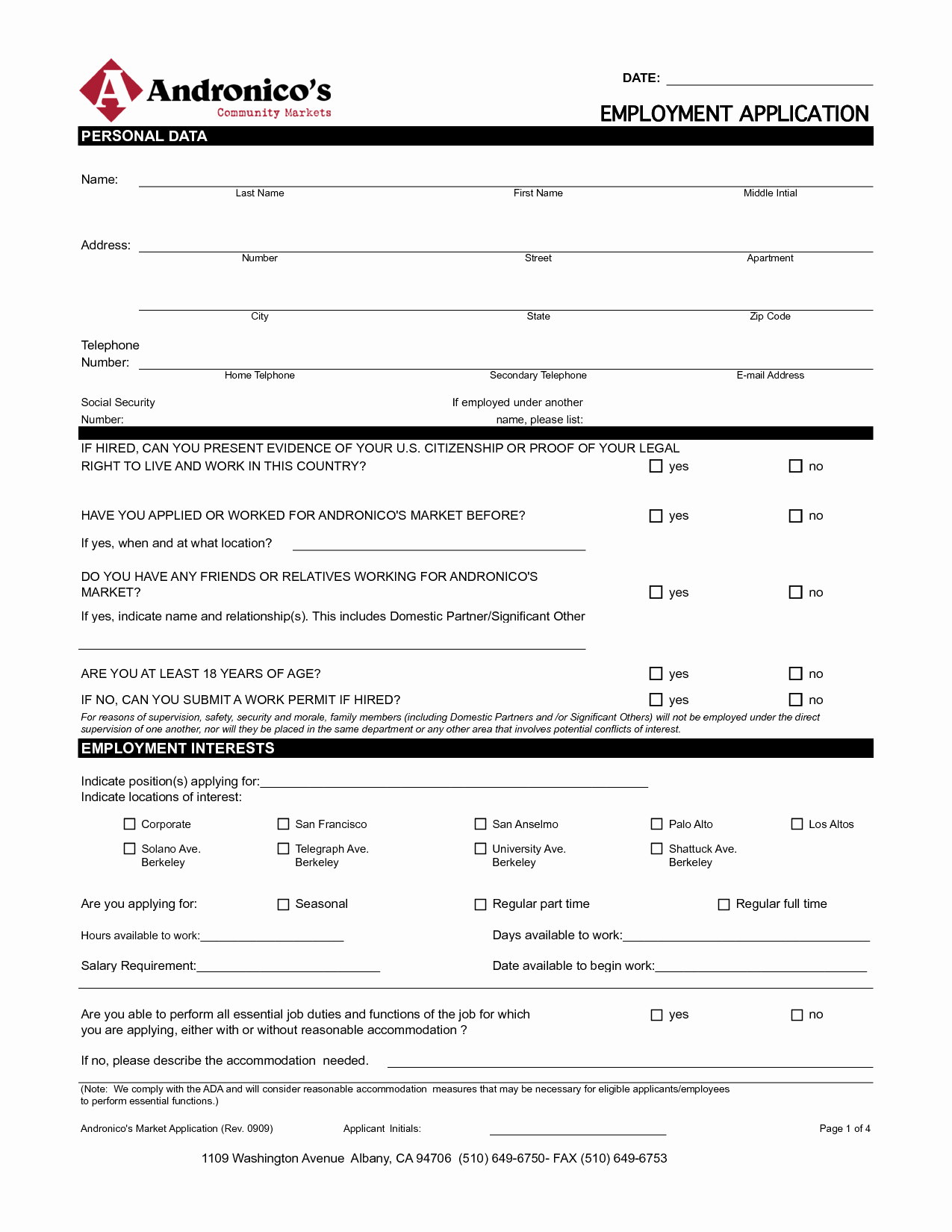 Free Employment Application form Download Lovely Job Application Template form Free Job