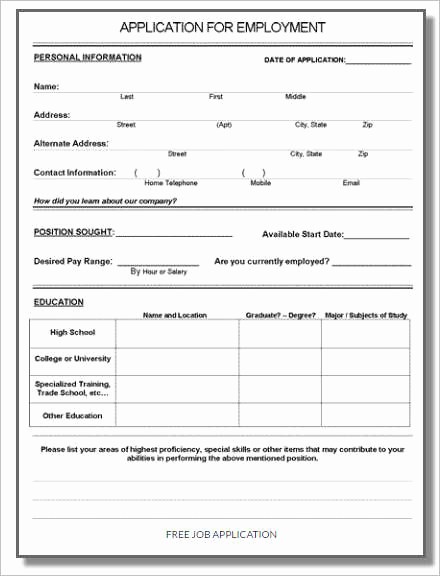 Free Employment Application form Template Awesome 190 Job Application form Free Pdf Doc Sample formats