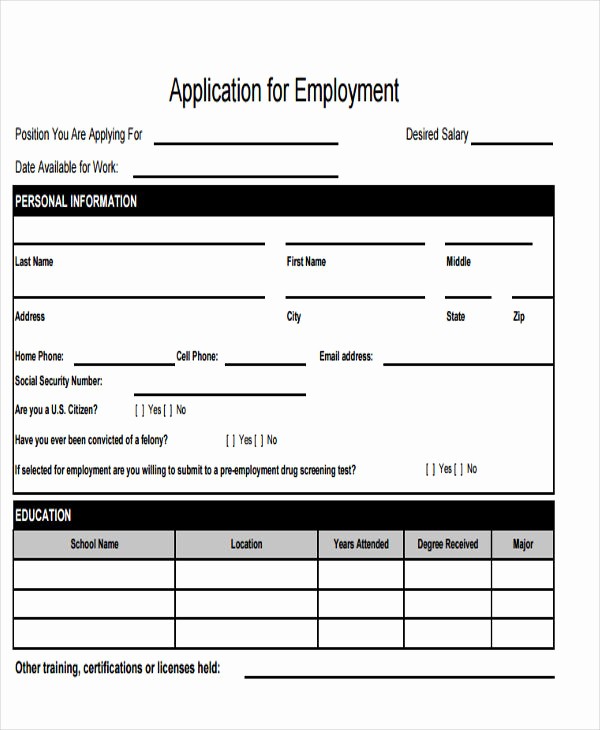 Free Employment Application form Template Best Of 49 Job Application form Templates