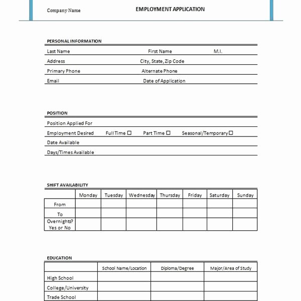Free Employment Application form Template Best Of Free Printable Job Application form Template form Generic