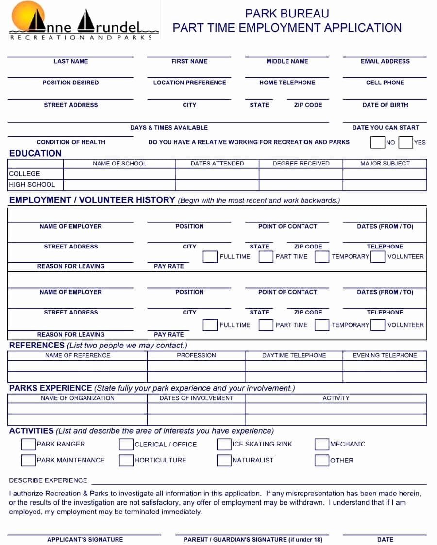 Free Employment Application form Template Elegant 50 Free Employment Job Application form Templates