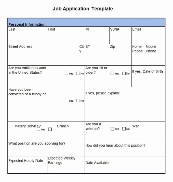 Free Employment Application form Template Lovely Job Application Template 19 Examples In Pdf Word