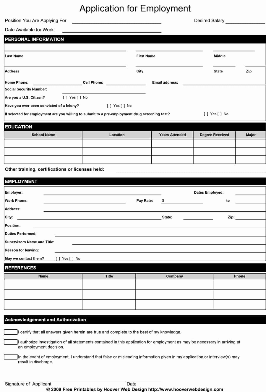 Free Employment Application form Template Unique 50 Free Employment Job Application form Templates