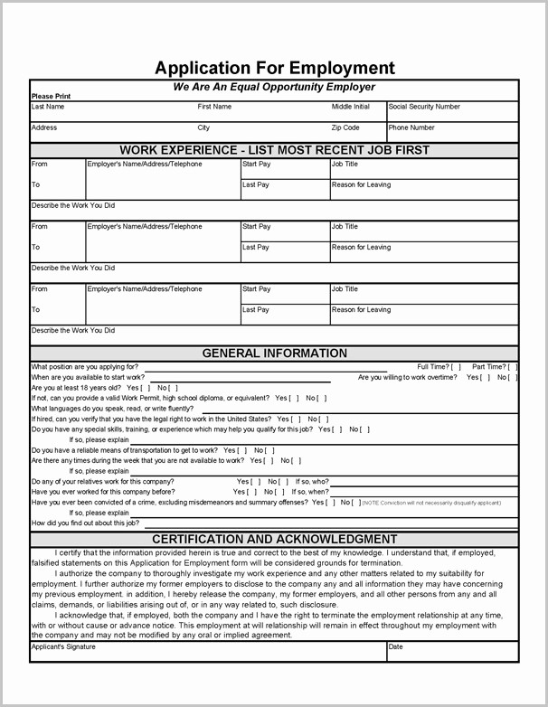 Free Employment Application form Template Unique Free Printable Application for Employment Template