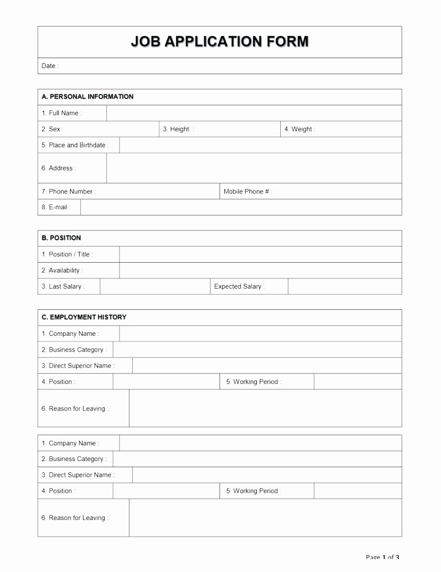 Free Employment Application form Template Unique Template Job Application form Template
