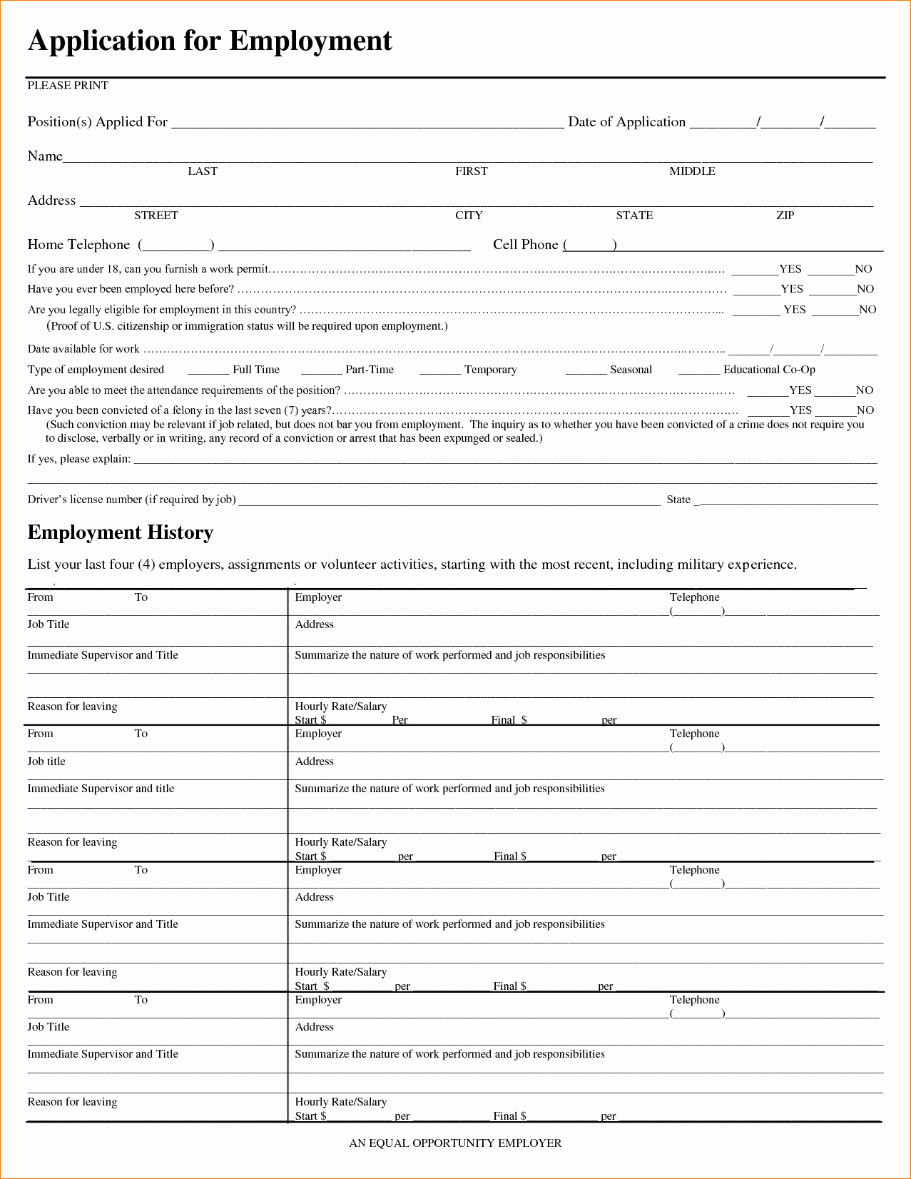 Free Employment Application to Print Awesome 14 Free Printable Job Application formagenda Template