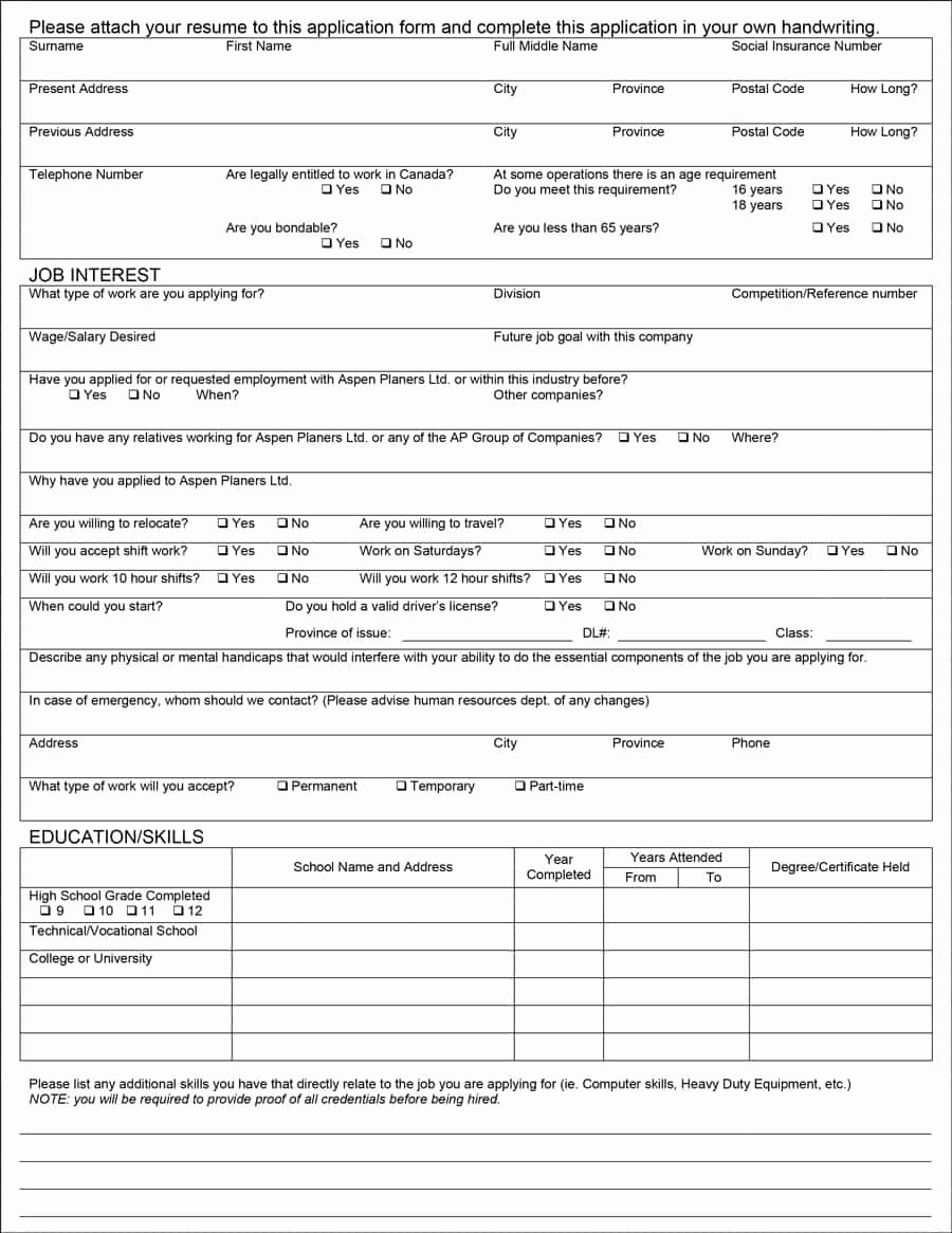 Free Employment Application to Print Awesome 50 Free Employment Job Application form Templates