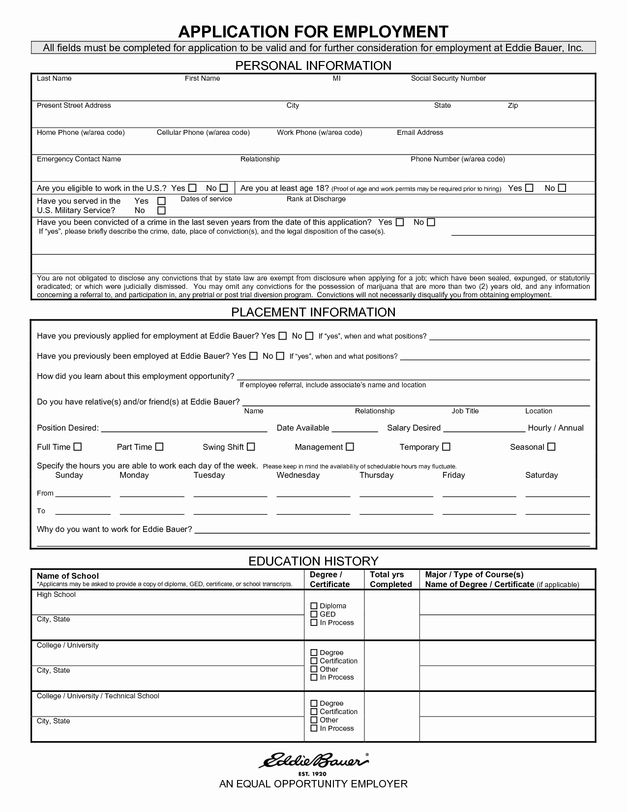 Free Employment Application to Print Beautiful Application Blank Job Application form