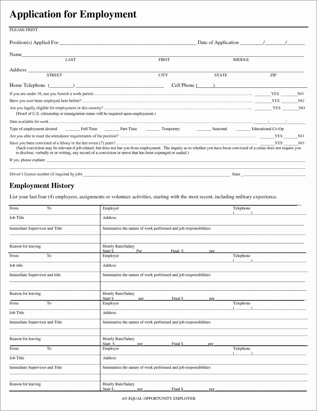 Free Employment Application to Print Beautiful Free Printable Application for Employment Template