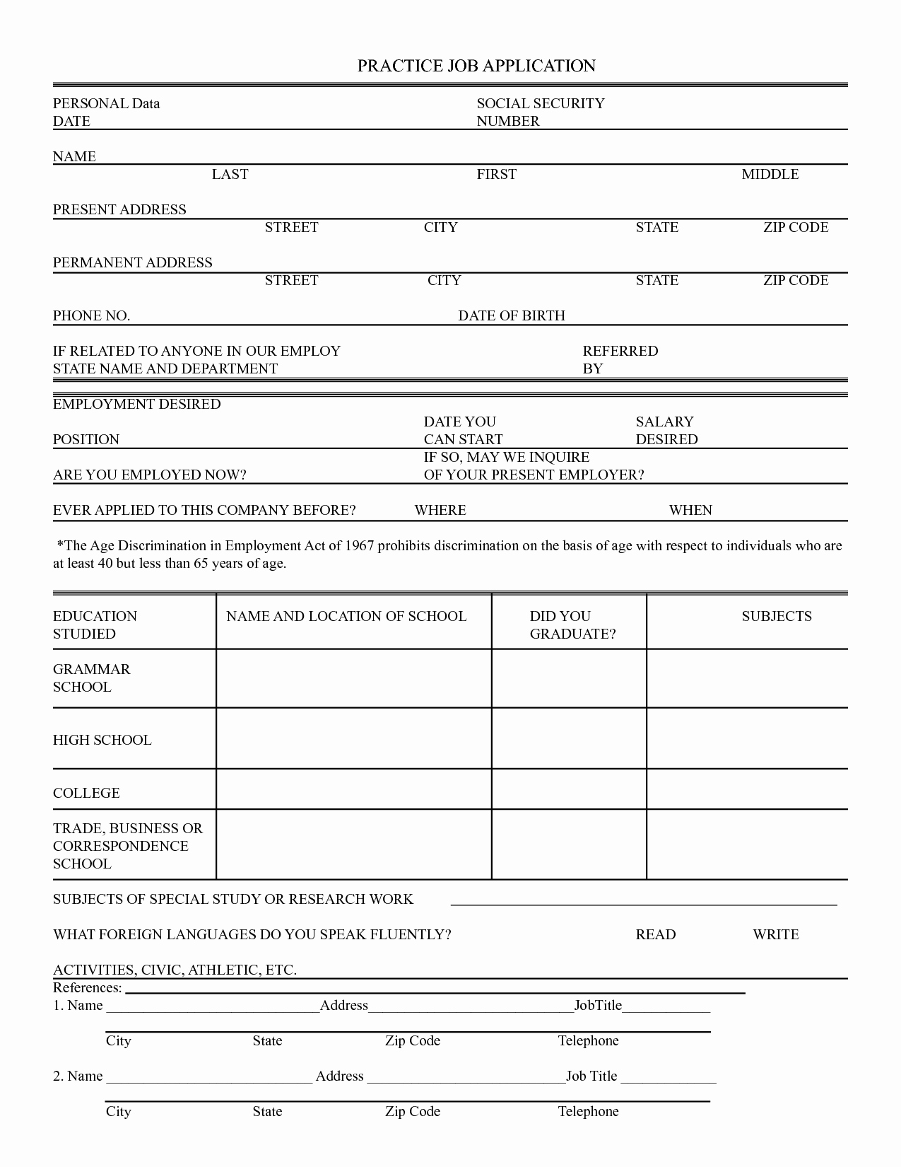 Free Employment Application to Print Best Of Practice Job Application form