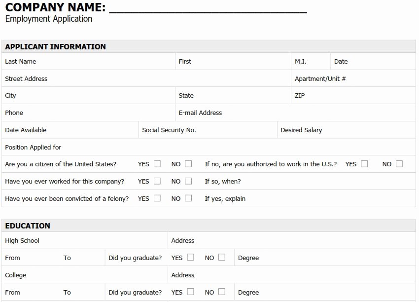 Free Employment Application to Print Best Of Printable Pdf Generic Employment Application form