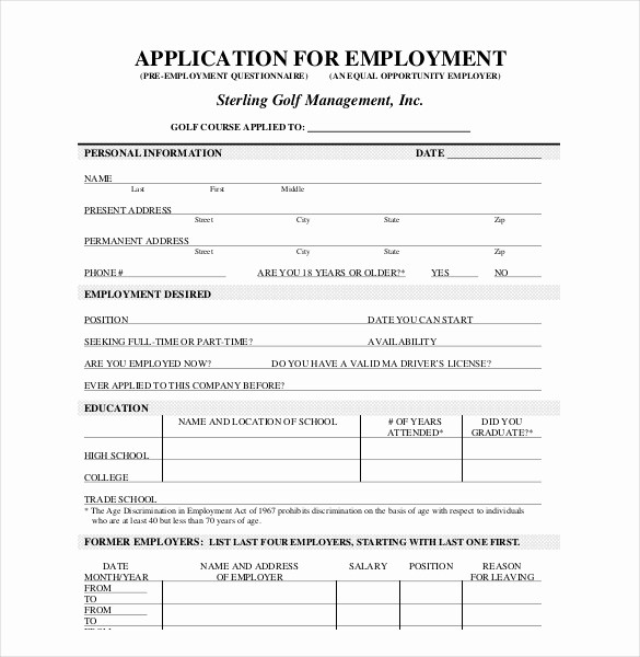 Free Employment Application to Print Lovely Free Job Application Template