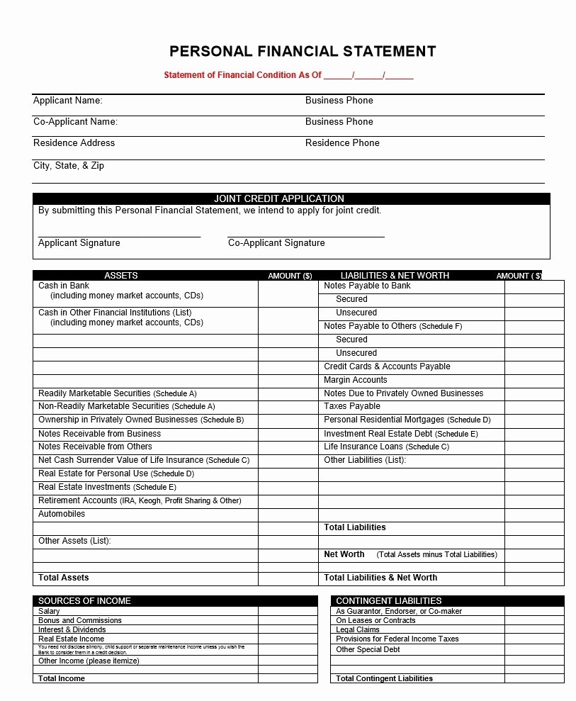 Free Excel Financial Statement Templates Awesome Sba Personal Financial Statement Excel Template