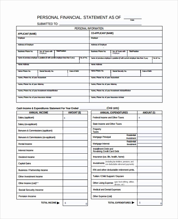 Free Excel Financial Statement Templates Beautiful 15 Sample Personal Financial Statement Templates