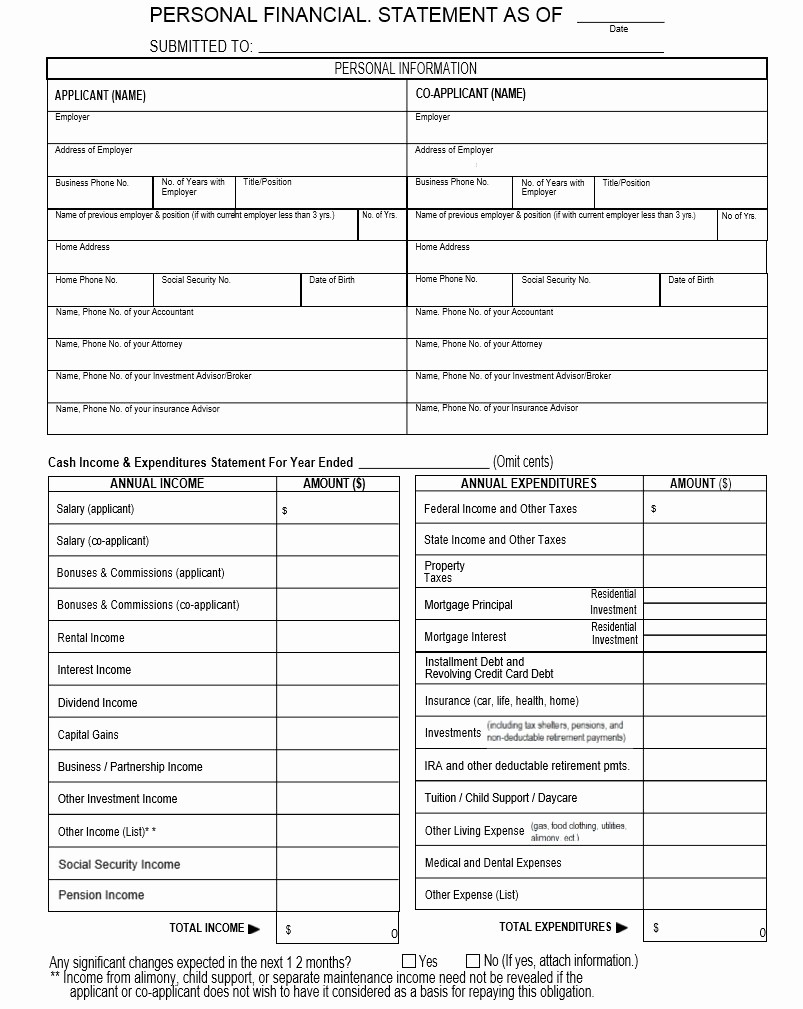 Free Excel Financial Statement Templates Elegant 40 Personal Financial Statement Templates &amp; forms