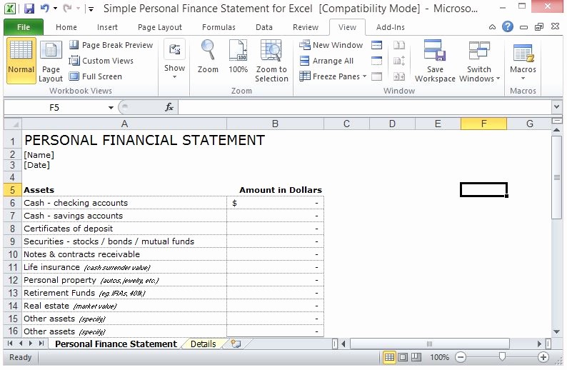 Free Excel Financial Statement Templates Lovely Simple Personal Finance Statement Template for Excel