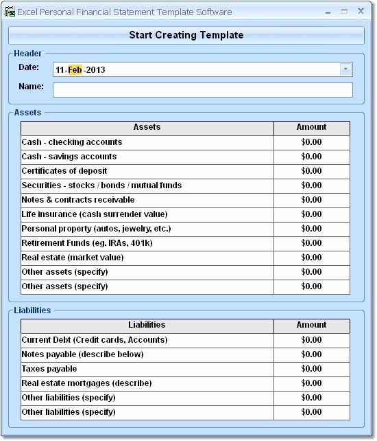 Free Excel Financial Statement Templates Luxury Personal Financial Statement Template
