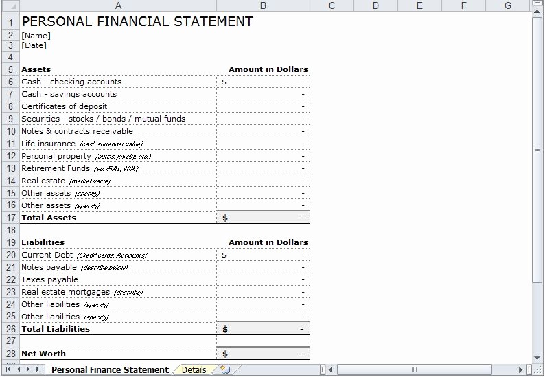 Free Excel Financial Statement Templates New Personal Financial Statement Template