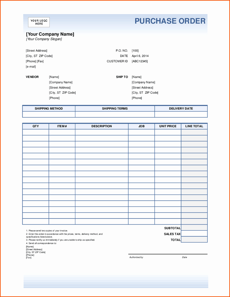 Free Excel Purchase order Template Awesome 7 Purchase order Templates Bookletemplate